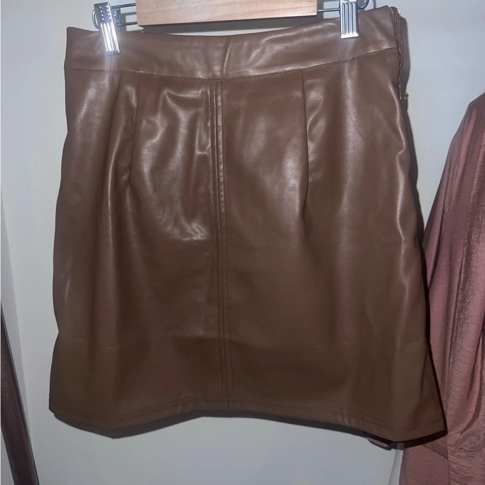 Women’s Brown Faux Leather A-Line Skirt